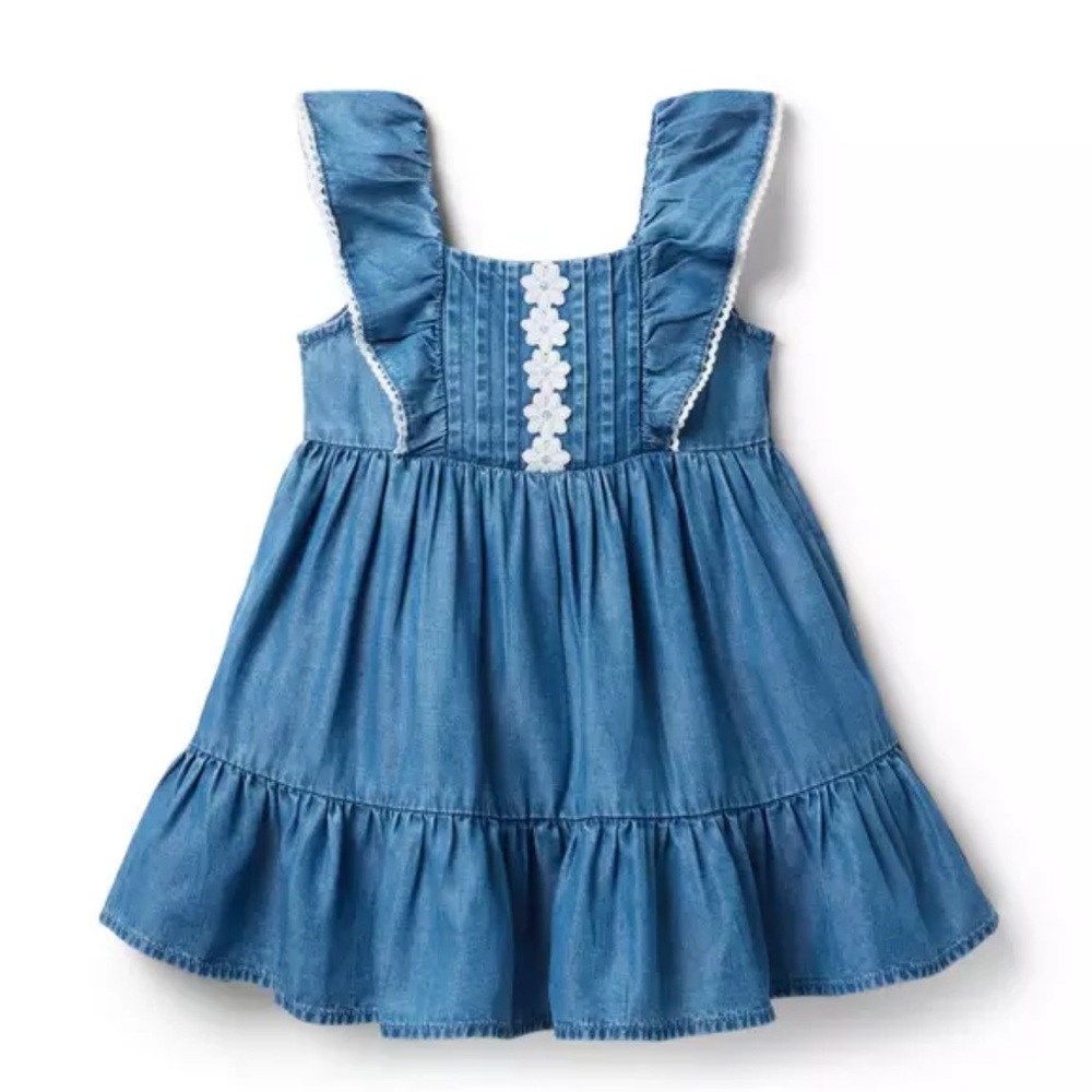 Janie and Jack Denim Ruffle Dress with Floral Accents 6-12 months